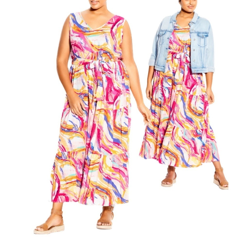 Loralette Seashore Size 16W Relativity Multicolor Sleeveless V-Neck Maxi Dress